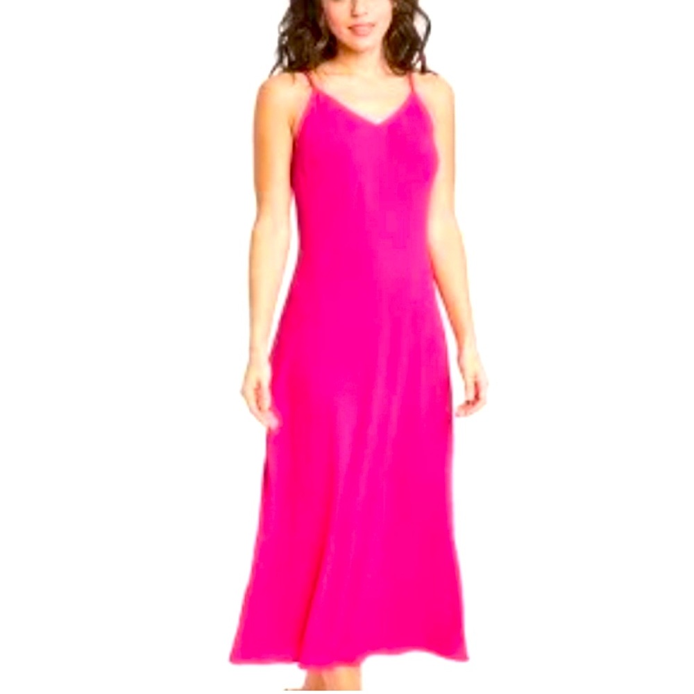 Slip midi dress neon pink NWT spaghetti strap flowy lightweight boho Barbie y2k